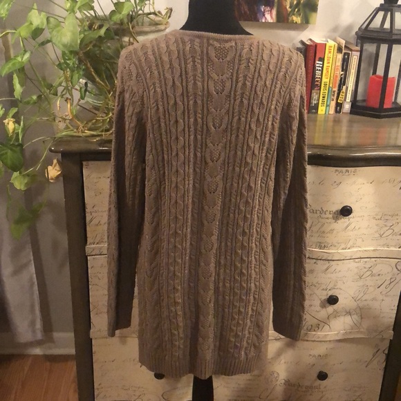 JEANNE PIERRE TUNIC LENGTH TIED FRONT CABLE KNIT SWEATER TAUPE SIZE LARGE NEW - Picture 5 of 11